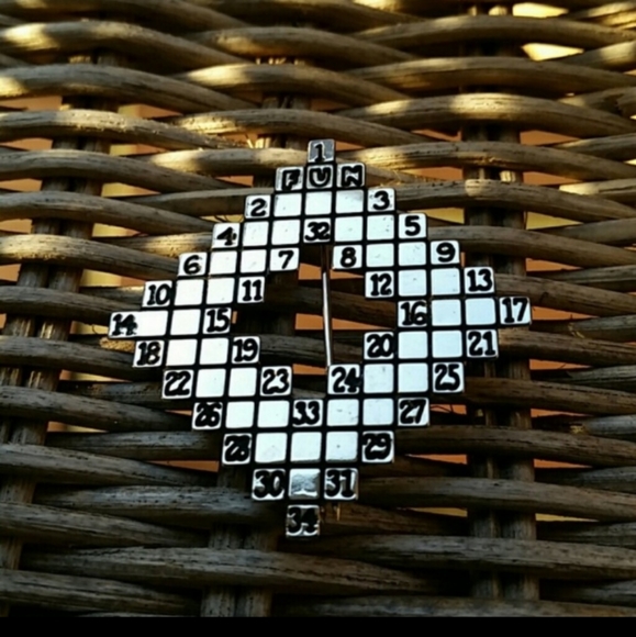 Jewelry - Elegant Crossword Puzzle Brooch in Black and White